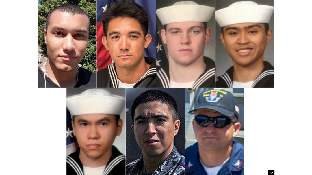 Bảy thủy thủ thiệt mạng trong vụ tai nạn tàu khu trục USS Fitzgerald, trong đó có một thủy thủ gốc Việt, anh Huỳnh Trương Ngọc Tân (hàng dưới, bên trái).