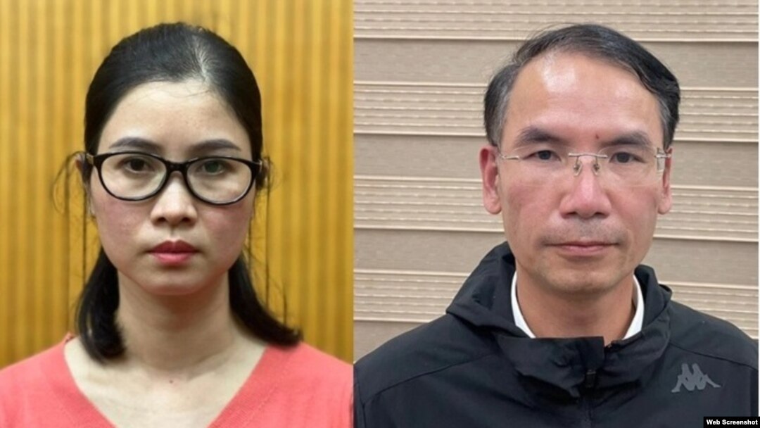 Bà Lê Thị Ngọc Anh, chuyên viên Vụ Lễ tân, Ban đối ngoại Trung ương và ông Tào Đức Hiệp, nguyên Giám đốc Công ty TNHH du lịch dịch vụ công đoàn Đường sắt Việt Nam. Photo: Bộ Công an.